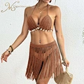 brown crochet shorts set